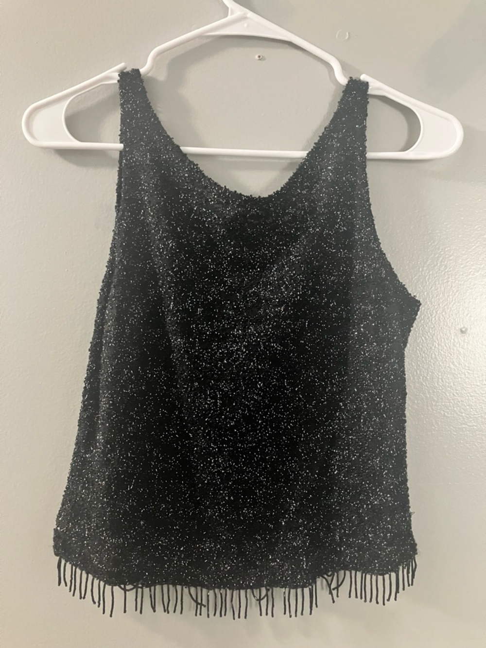 Women's Black Sparkle Fringe Tank Top
